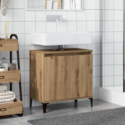 vidaXL - Wastafelkast - 58x33x60 - cm - bewerkt - hout - artisanaal - eikenkleur