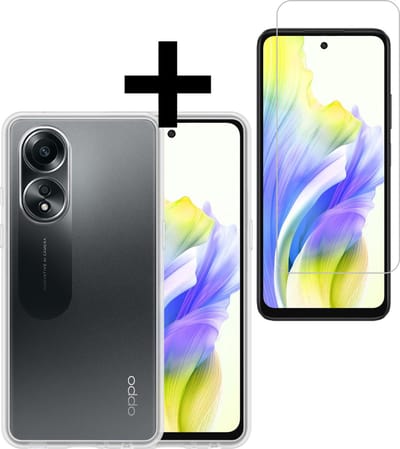 Hoesje - Met Screenprotector - Geschikt voor OPPO A58 - Sterk & Shockproof - Back Cover - Siliconen Case - Telefoon Hoes - Telefoonhoesjes - Transparant