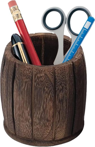 Famanu – Kleine bureau potloodhouder met houten afwerking, compacte organizer voor make-up kwasten