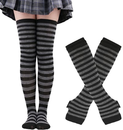 Dailygoods- Vingerloze Handschoenen - Gestreept Design - Armwarmers - Knie Hoge Sokken - Zacht en Comfortabel - 1 Paar