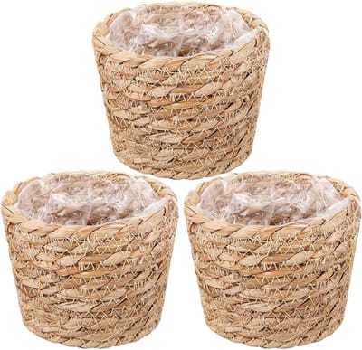 Gevlochten Plantenbakken - Decoratieve Potten - Buiten Decoratie - Waterdichte Voering - 12 x 22 x 12 cm