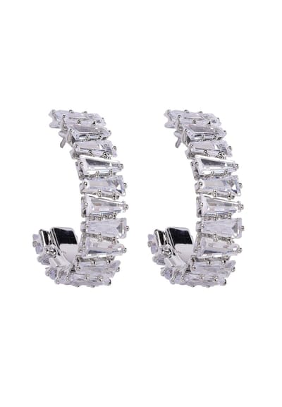 AVANT-GARDE PARIS Frozen Waterfall Oorbellen - Zilver 0.8cm x 3.3cm - 1 stuk - Rhodium Plated met Rectangular-Cut Edelstenen