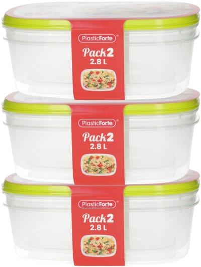 Plasticforte Vershoudbakjes - 6x stuks - 2.8 liter - herbruikbaar - transparant/lime - kunststof - magnetron - vriezer
