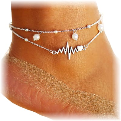 Fako Bijoux® - Enkelbandje - Enkelsieraad - Heartbeat Duo - Zilverkleurig