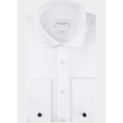 Profuomo slim fit heren overhemd dubbele manchet - twill - wit - Strijkvrij - Boordmaat: 37 (EU maat: S)