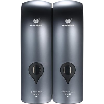 CHUANGDIAN 300ml*2 Wandgemonteerde dubbele kop handmatige zeepdispenser douchegel vloeistof shampoo dispenser houder grijs
