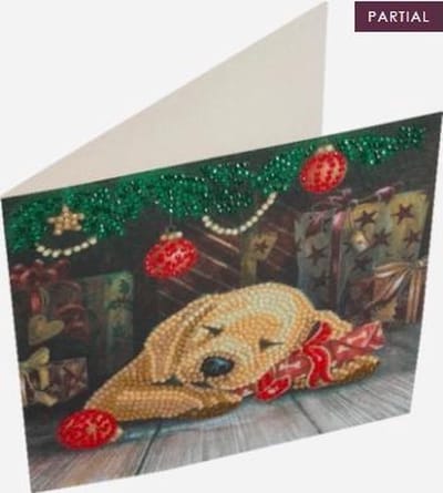 Crystal Art Diamond Painting Kerstkaart Slapende Pup