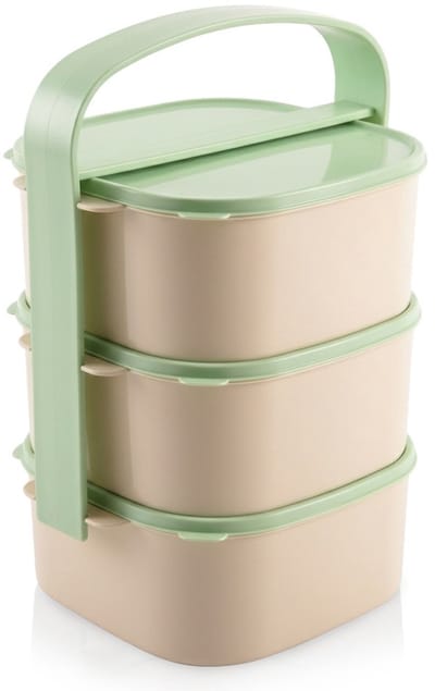 Orion - Menubox - 3-Laags - 3 x 1,15 Liter - Kunststof - Beige/Groen - Lunchbox