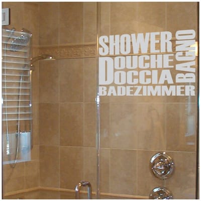 Privacyfolie voor ramen - MEERTALIGE DOUCHE - Zelfklevend privacyscherm voor doucheglas en -deur - 55x80cm