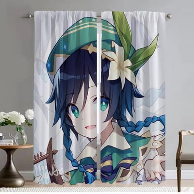 Gordijnen Kinderkamer Genshin Impact Verduisterend Gordijn voor Kamer 2 Panelen Scheidingswand Tule voor Slaapkamer Jaloezieën Huis Interieur Gordijnen W50xH70cmx2pcs-CL blue