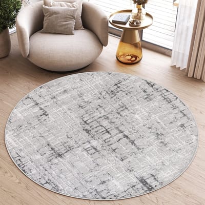 Tapiso Sky Rond Vloerkleed Hoogpolig Grijs Geruit Woonkamer Tapijt Maat- 80x80