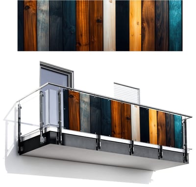 Balkonscherm 300x95 cm - Balkonposter Hout - Planken - Donker - Warm - Balkon scherm decoratie - Balkonschermen - Balkondoek zonnescherm