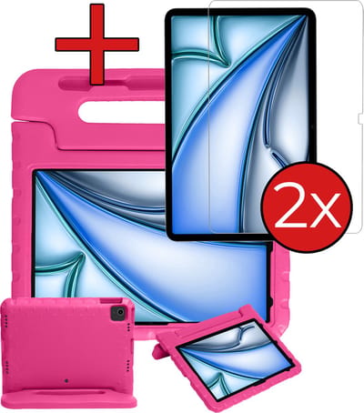 Hoesje - Geschikt voor Apple iPad Air (2024/2025/2026) - 13 inch - Met 2x Screenprotector - Kinderhoes - Shockproof Bumper - Kidsproof Case - Tablethoes - Kinder Hoes Cover - Roze