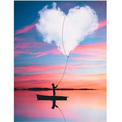 5D DIY Diamond schilderij hartvormige wolk landschap diamant borduurwerk kruissteek 20X30CM gray