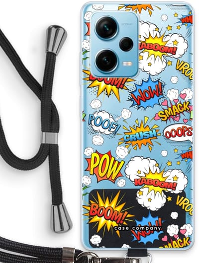 Case Company® - Hoesje met koord geschikt voor Xiaomi Redmi Note 12 Pro Plus hoesje met Koord - Pow Smack - Telefoonhoesje met Zwart Koord - Bescherming aan alle Kanten en Over de Schermrand