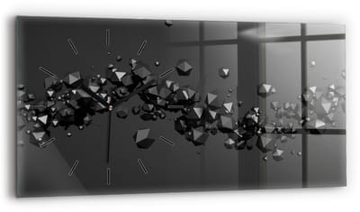 Wallfluent Wandklok - Zwarte abstractie Klok met Print - 60 cm x 30 cm - Zwart Wandklok - Zwarte Handen - Wandklok Zonder Cijfers - Wandklok Glas Woonkamer - Rechthoekige Glazen Wandklok - Minimalistisch Wandklok - Klok met Afbeelding