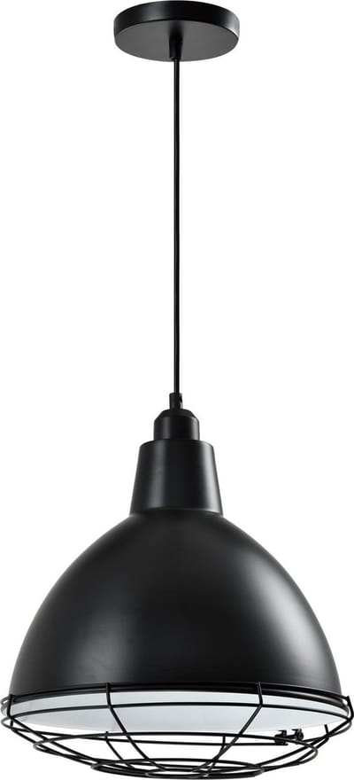 QUVIO Hanglamp industrieel - Lampen - Plafondlamp - Landelijk - Verlichting - Verlichting plafondlampen - Keukenverlichting - Lamp - E27 Fitting - Met 1 lichtpunt - Voor binnen - Metaal - Aluminium - D 32 cm - Zwart