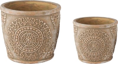 Dekoratief | Set 2 Bloempots 'Azteck', grijs, cement, 16x16x14cm | A250220
