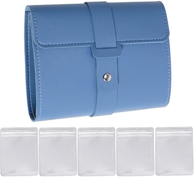 Dailygoods- Sieradenopbergrol - Draagbare Oorbellentas - Multifunctionele Sieradenopbergtas - 5 Transparante Zakken - Waterdicht PU-leer - Maat 16 x 14 x 4,5 cm
