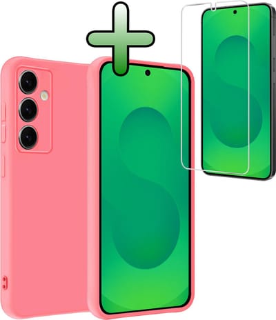 Hoesje Met Screenprotector - Geschikt voor Samsung Galaxy S25 - Sterk & Shockproof - Back Cover - Siliconen Case - Telefoon Hoes - Licht Roze