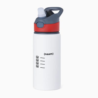 Hacebo® - recept voor koffie eigen keuze en met je eigen naam waterfles met rietje rood - koffie drinkers/liefhebbers - eigen koffie recept - verjaardagscadeau - cadeau - kado - geschenk - verjaardag - collega's - water fles - 650ML