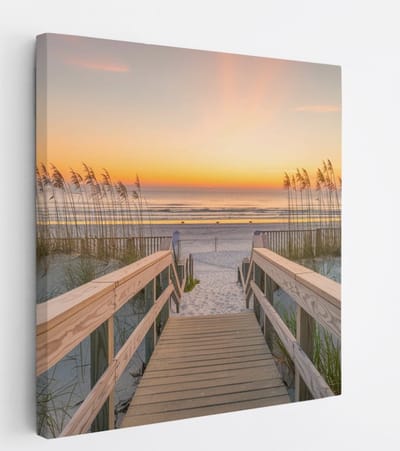 Saammp - Canvas Schilderij - Brug naar het strand - Duinen - 20x20 - Foto op canvas - Wanddecoratie - muurdecoratie Woonkamer - Slaapkamer decoratie - Canvas Print