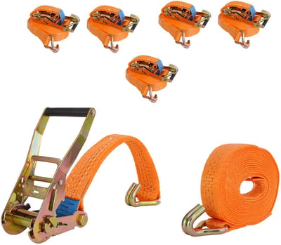 5x Spanband met ratel Spanband 6m 3000kg 3tot 2-delig 35mm TÜV / GS oranje