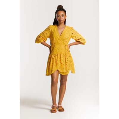 Shiwi Joelle Dress Paisley Broderie Yellow Paisley Broderie Maat: S | Mini Jurken Outlet | Dames | Geel