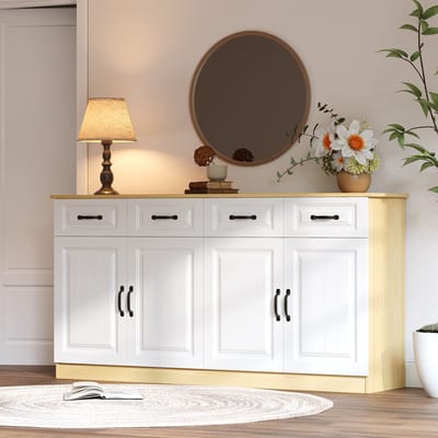 Wit houtkleurige MDF dressoir 160x35x80 cm voor woonkamer keuken en entree