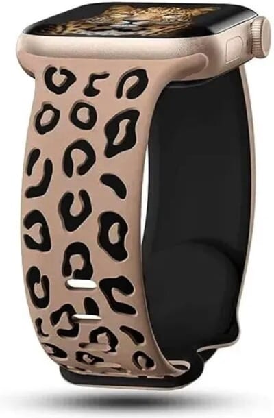 MY PROTECT - Siliconen Panter Bandje - Geschikt Voor Apple Watch Bandje - Series 1/2/3/4/5/6/7/8/9/10/SE/Ultra - 44mm - 45mm - 46mm - 49mm - Sportbandje - Beige Zwart