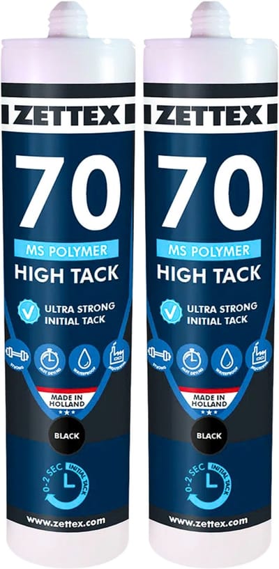 Zettex MS 70 High Tack Montagekit - Lijmkit - Binnen & Buiten - Extra Sterk - 290ml - Zwart - 2-PACK