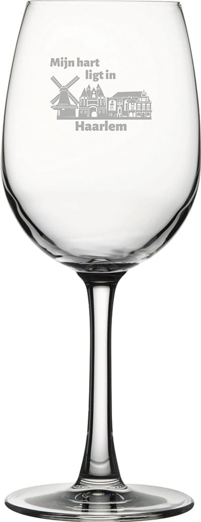 Gegraveerde witte wijnglas 36cl Haarlem