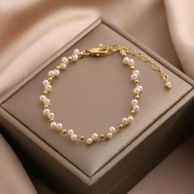 Nieuwe Natuurlijke Zoetwater Kleine Parel Gouddraad Gevlochten Fancy Armband Mode Klassieke Trend Eenvoudige Hand Sieraden Accessoires gray