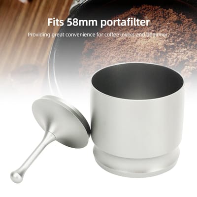 Tasse de dosage en alliage d'aluminium 58 mm pour ramasseur de poudre de café avec anneau de dosage Conteneur récepteur de poudre de café Presse-café noir