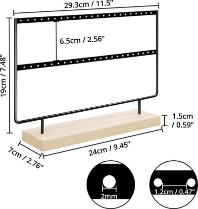 2 stuk - Oorbellen rekje zwart met houten voet demontabel - Display - 2 verdieping - goed voor 48 oorbellen - H 22 x Br 27 cm
