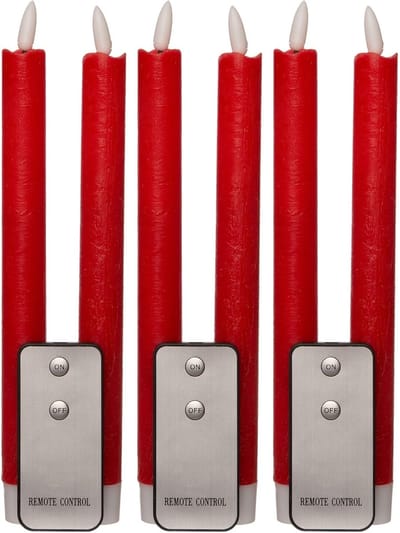 LED-kaarsen met timer ROOD, 8 stuks voor binnen - 6 uur - ECHTE WAS Hoogte 23 cm voor kaarsen Diameter 2,2 cm 2 AAA-batterijen vereist LED-kaarsen, set van 4, ROOD (twee keer) bewegend vlamlicht