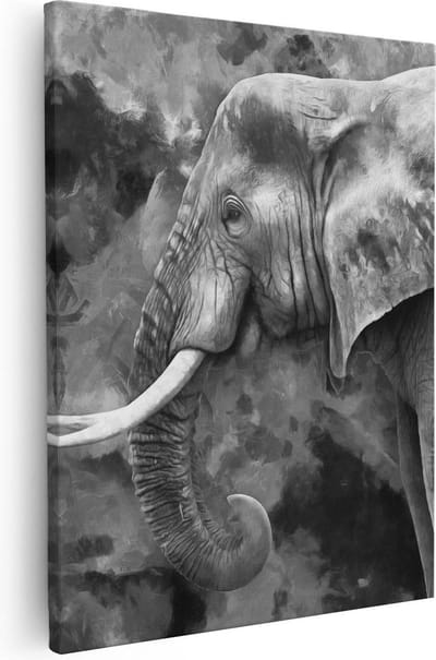 Artaza Canvas Schilderij Dierenkop Olifant - 40x50 cm - Wanddecoratie Woonkamer - Muurdecoratie Dieren - Kamer Accessoires