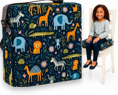 Dutchers® Stoelverhoger voor Kinderen - Jungledieren Thema – 8cm Verhoogkussen – Zitverhoger voor Eettafel & Eetkamerstoel – Peuter Stoelverhoger - Zitverhoger voor eetkamerstoel - Stoelkussen waterdicht – Zitkussen Tafel - Veilig met Riemen