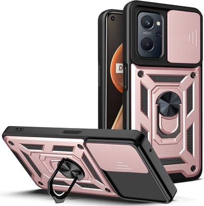 MobyDefend Hoesje - Geschikt voor Oppo A17 - Pantsercase Met Draaibare Ring - Rosé