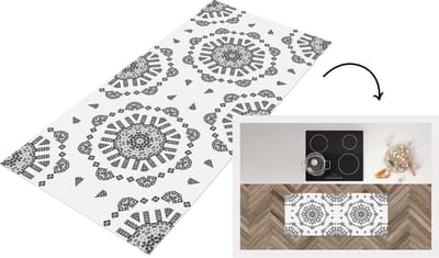 Keukenloper - Loper keuken - Mandala - Patronen - Zwart Wit - 120x50 cm - Keukenloper vinyl