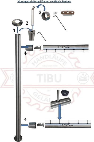 RVS Balustrade Middenpaal voor Balkon en Terras - Hoogte 90 cm