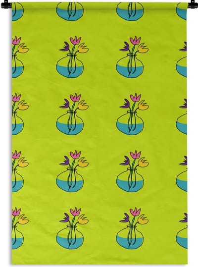 Wandkleed - Wanddoek - Bloemen - Vazen - Patronen - 60x90 cm - Wandtapijt