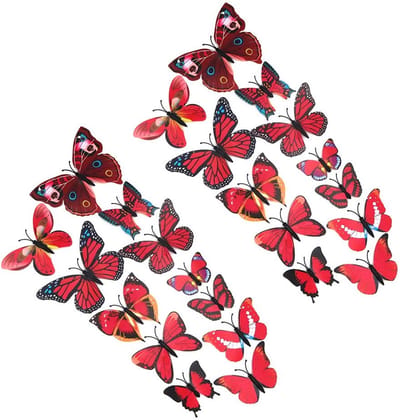 Allecto - 3D Vlinder Magnet Wanddecoratie - Muurstickers voor Thuis - Decoratieve Wandversiering - Rode Kleur - Magnetische Vlinders - Inclusief 24...