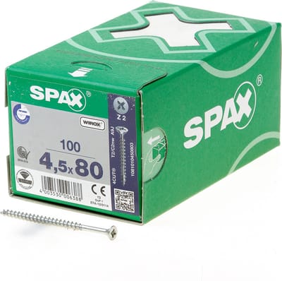 Spax - Spaanplaatschroeven - Pozidrive 2 Platkop - 4,5 x 80mm - Voldraad - WIROX (100 stuks)