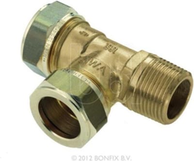 Bonfix messing knel T stuk verlopend buitendraad 22x22mmx3/4 gastec / kiwa