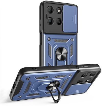 Coverup Hoesje - Geschikt voor Motorola Moto G15 / G17 (Power) Hoesje - Coverup Armor Ring Kickstand Back Cover met Camera Shield - Blauw