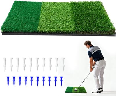 3-in-1 Golf Oefenmat voor Binnen en Buiten, 60 x 30 cm, Geschikt voor Driving, Chipping en Putting Training, Draagbare Corrugatie Mat met Sluitlijn voor Verbetering van Golfvaardigheden