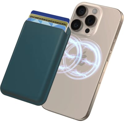 Magnetische Pasjeshouder geschikt voor iPhone MagSafe – Kunstlederen Portemonnee Kaarthouder Turqouise - Minimalistisch, Magnetisch & Altijd Binnen Handbereik
