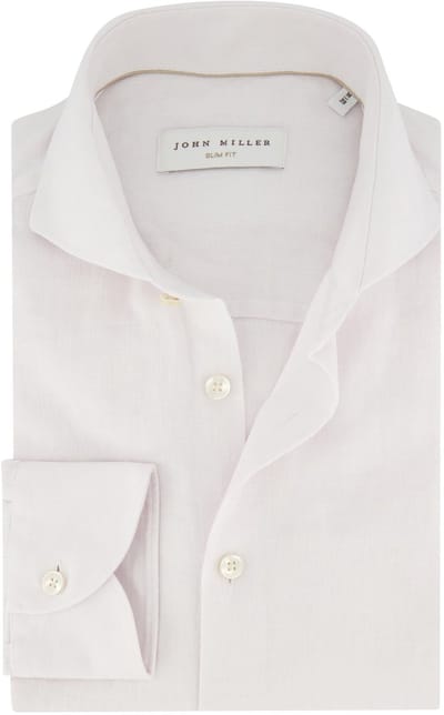 Overhemd John Miller Slim Fit wit linnen mouwlengte 7