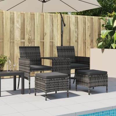 vidaXL - Tuinbank - 2-zits - met - tafel - en - voetenbanken - poly - rattan - grijs